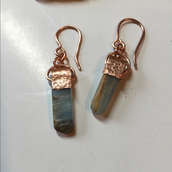Copper Vintage Style Earrings with Blue calcite. - Picture 7 of 7